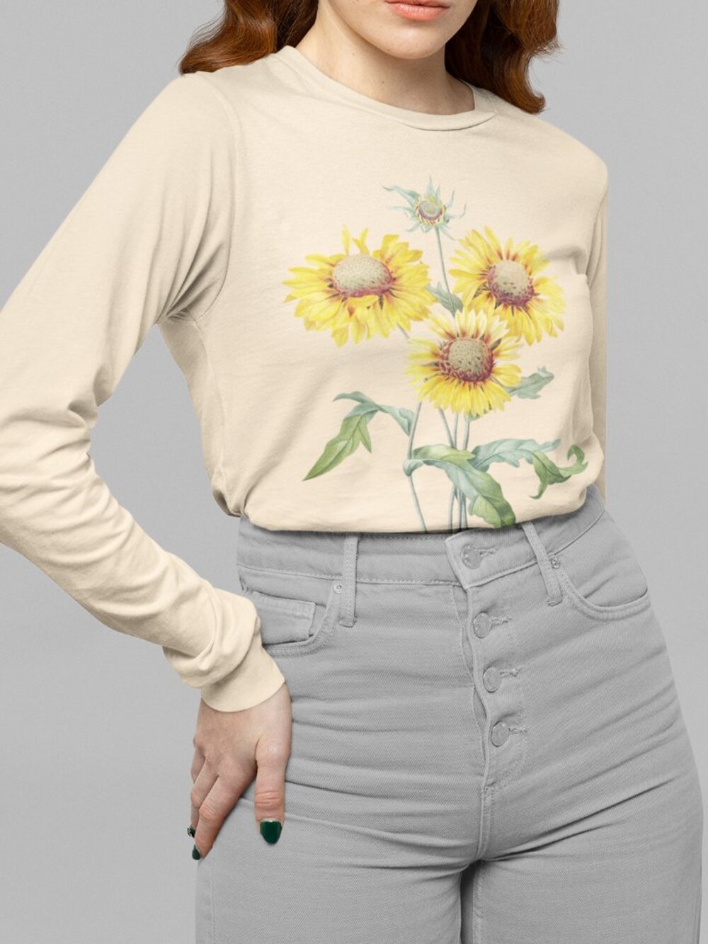 Blanket Flower Vintage Floral Print Long Sleeve Graphic Tee T-shirt S-XXL